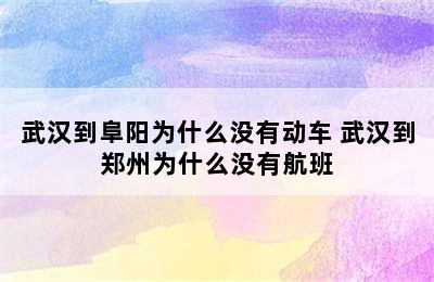 武汉到阜阳为什么没有动车 武汉到郑州为什么没有航班